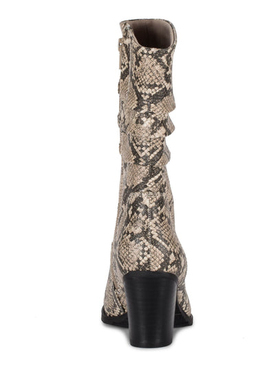 BARETRAPS Womens Beige Animal Print Round Toe Stacked Heel Zip-Up Heeled Boots 5.5