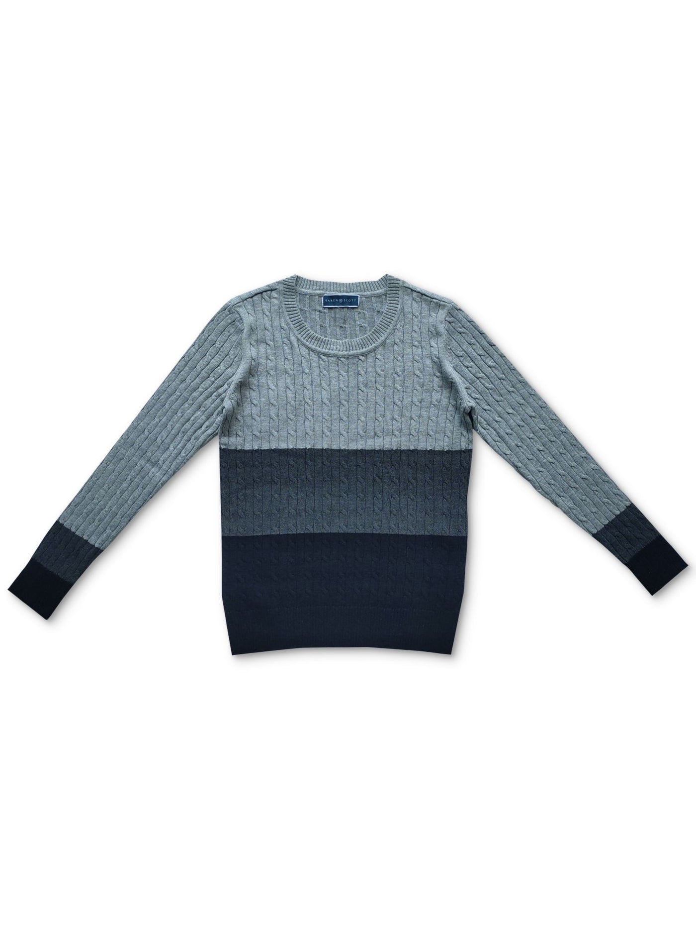KAREN SCOTT Womens Gray Color Block Long Sleeve Crew Neck Sweater Size: S