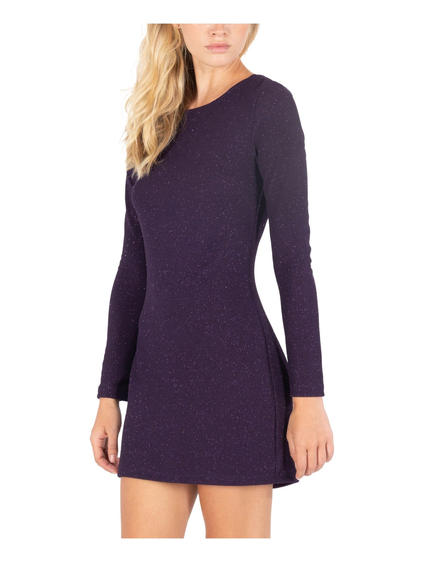 SPEECHLESS Womens Purple Long Sleeve Mini Sheath Party Dress Juniors Size: 17