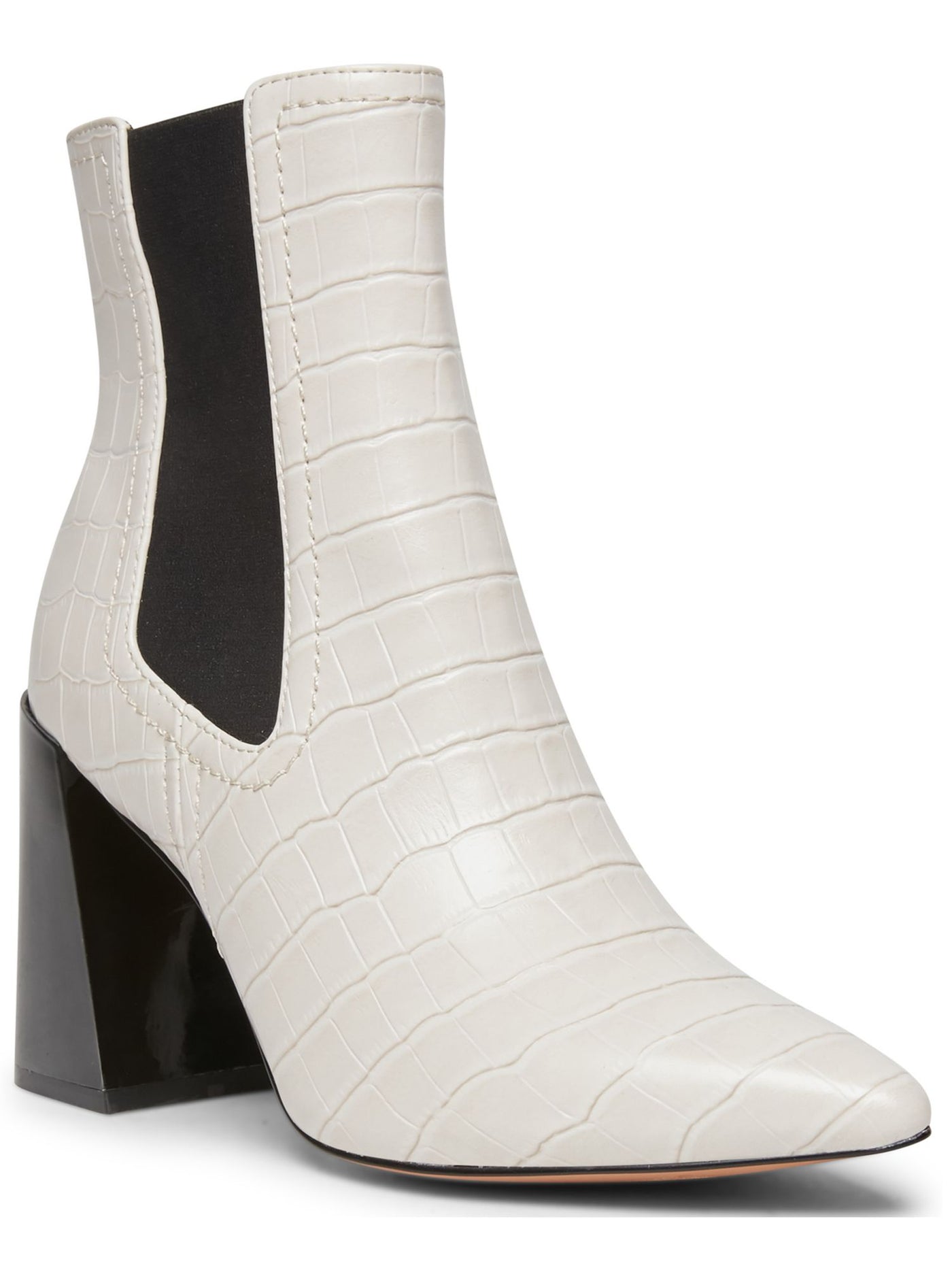 STEVEN Womens White Croc-Embossed Design Side Gores Cushioned Nico Pointed Toe Flare Dress Booties 10