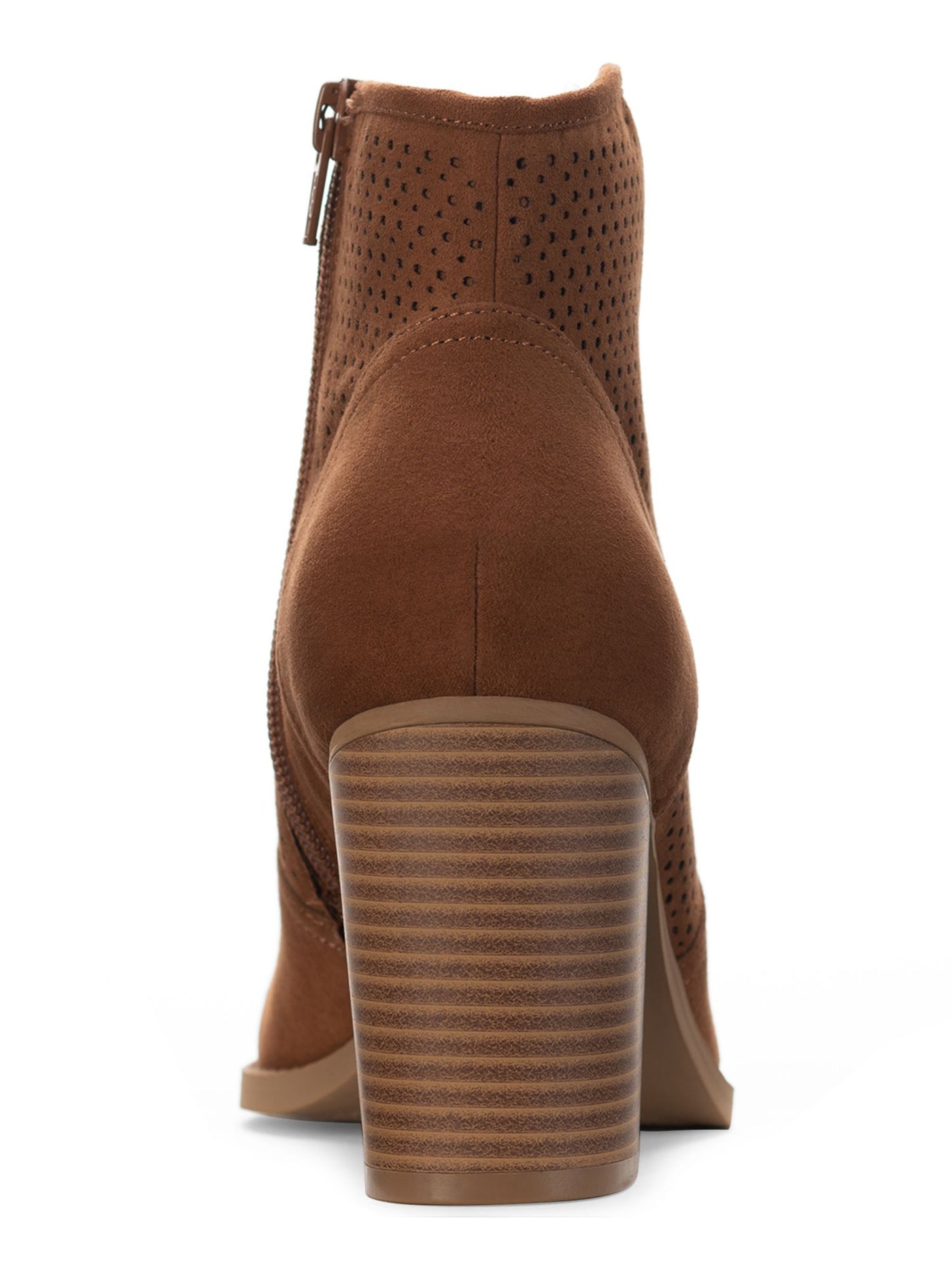 SUN STONE Womens Brown Cushioned Perforated Adrien Perfed Almond Toe Block Heel Zip-Up Booties M