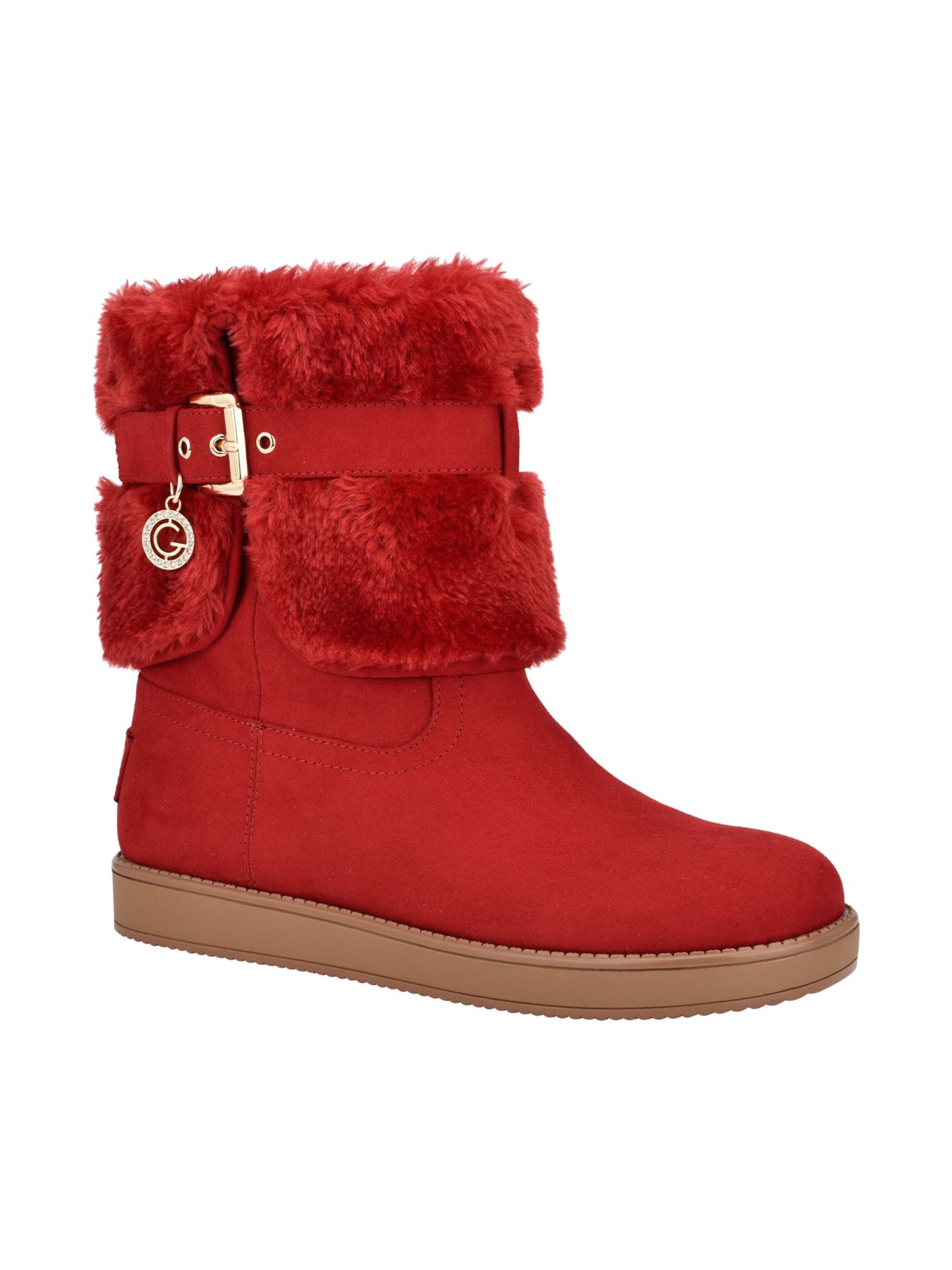 GBG Womens Red Buckle Accent Cushioned Round Toe Snow Boots 5