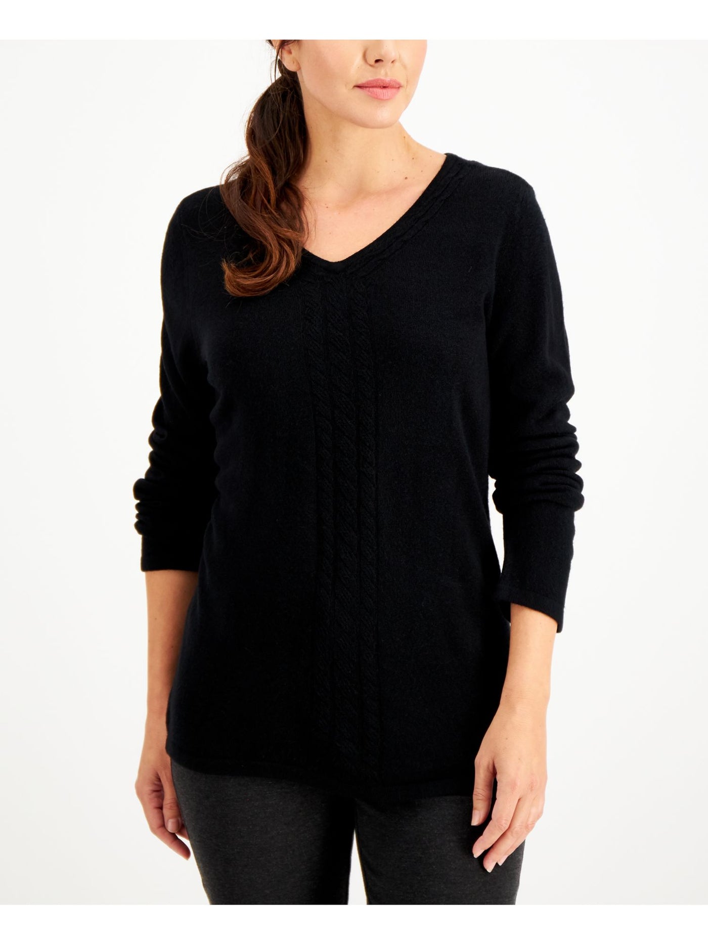 KAREN SCOTT Womens Black Long Sleeve V Neck Sweater Size: XS
