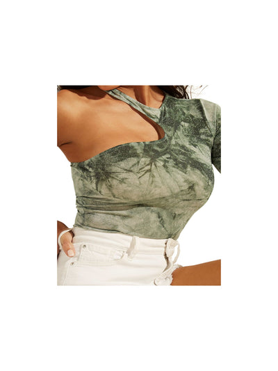 GUESS Womens Green Glitter Acid Wash Bodysuit Size: L
