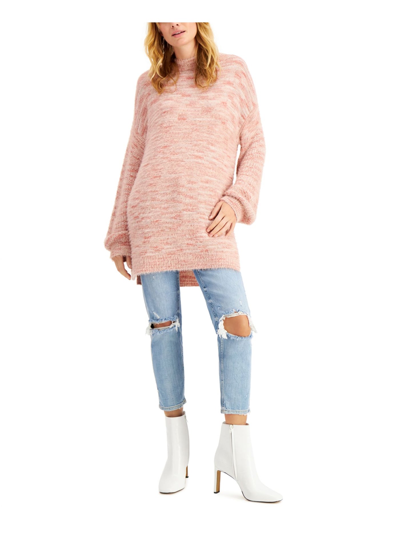 SUN+ MOON Womens Pink Mock Neck Eyelash Pouf Tunic Sweater XS