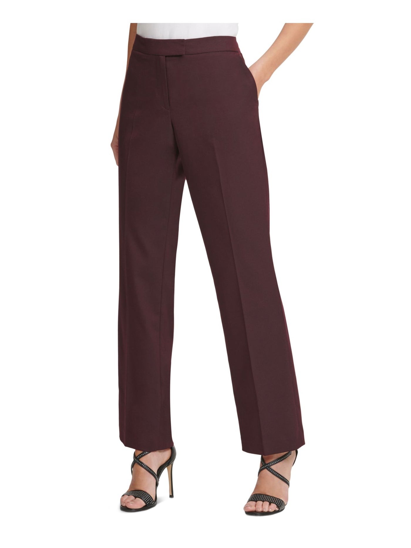 DKNY Womens Maroon Pocketed Zippered Wear To Work Boot Cut Pants Petites 6P