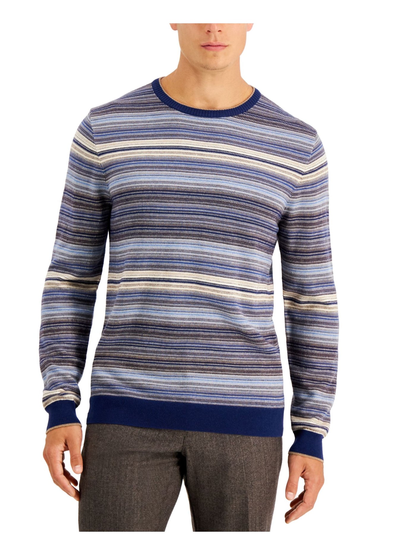 TASSO ELBA Mens Blue Striped Pullover Sweater S