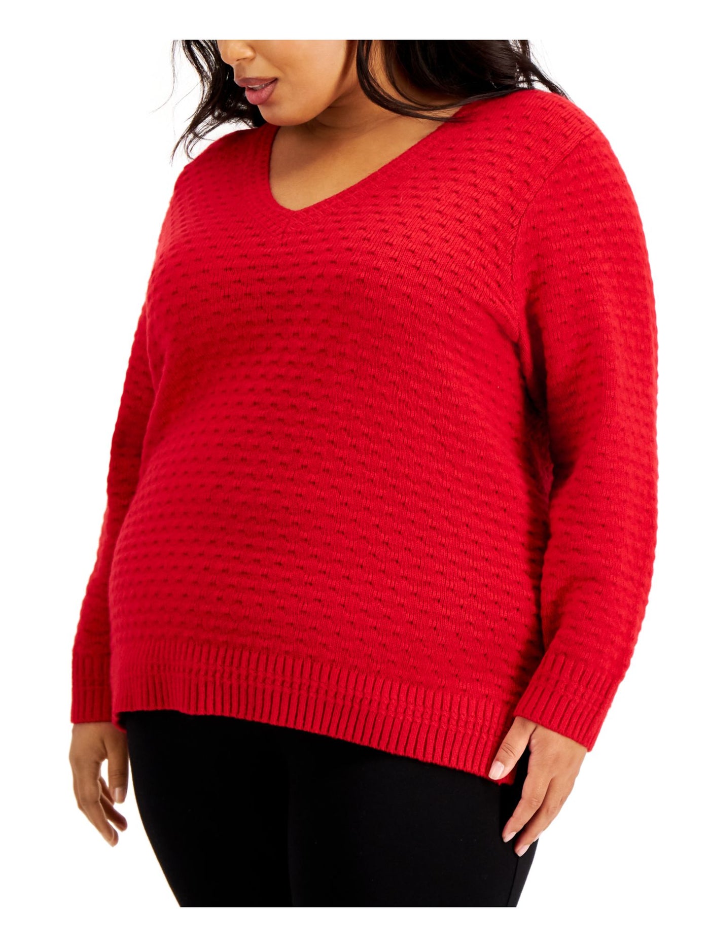 CALVIN KLEIN Womens Red Textured Slitted Ribbed Trim Sweatshirt Plus 0X