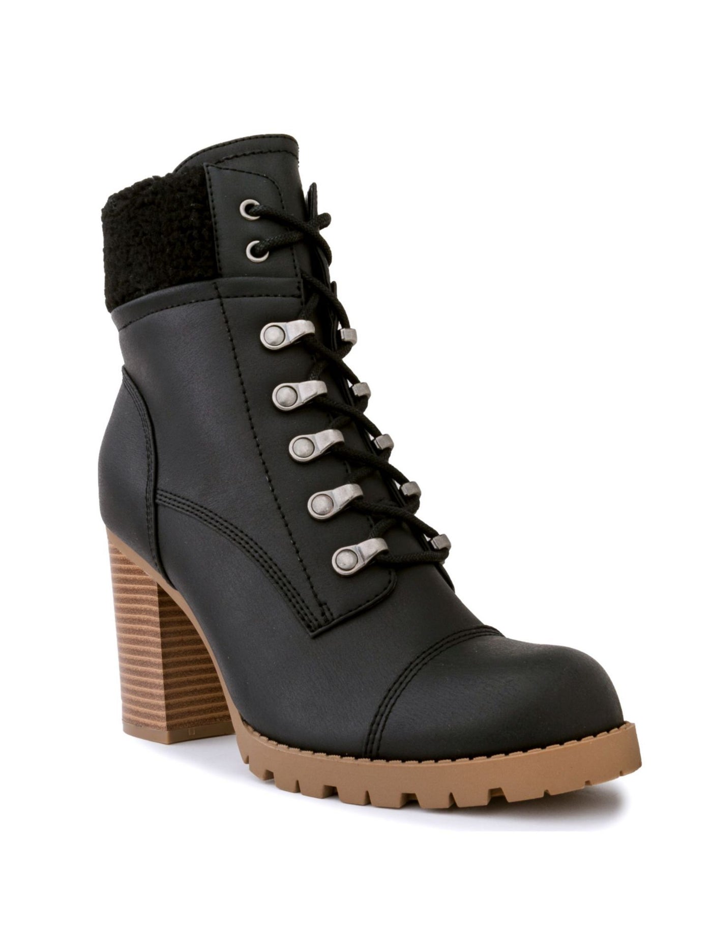 SUGAR Womens Black Side Zip Round Toe Block Heel Lace-Up Combat Boots 11