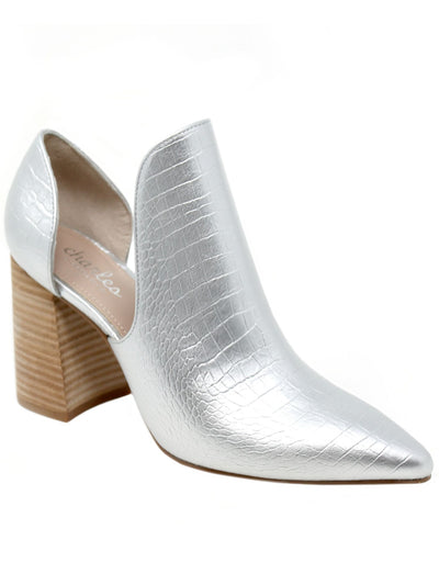 CHARLES Womens Silver Cushioned Varro Pointy Toe Block Heel Slip On Dress Booties 9.5