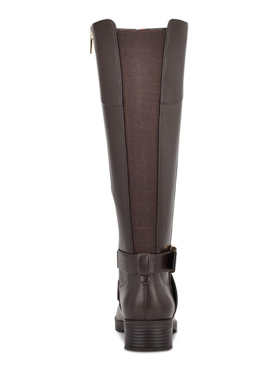TOMMY HILFIGER Womens Brown Buckle Accent Stretch Forg Round Toe Block Heel Zip-Up Riding Boot 7.5 M