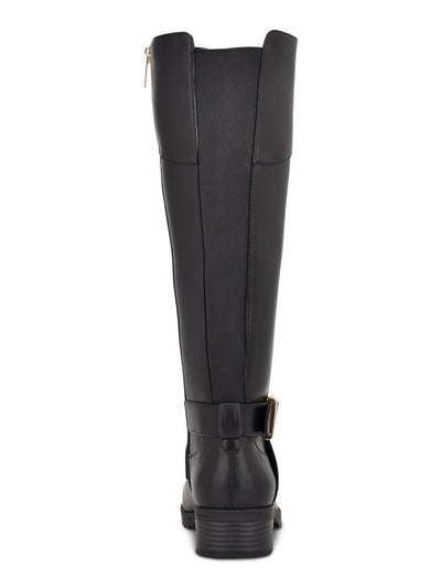TOMMY HILFIGER Womens Black Ankle Strap Buckle Accent Round Toe Block Heel Zip-Up Leather Riding Boot 6