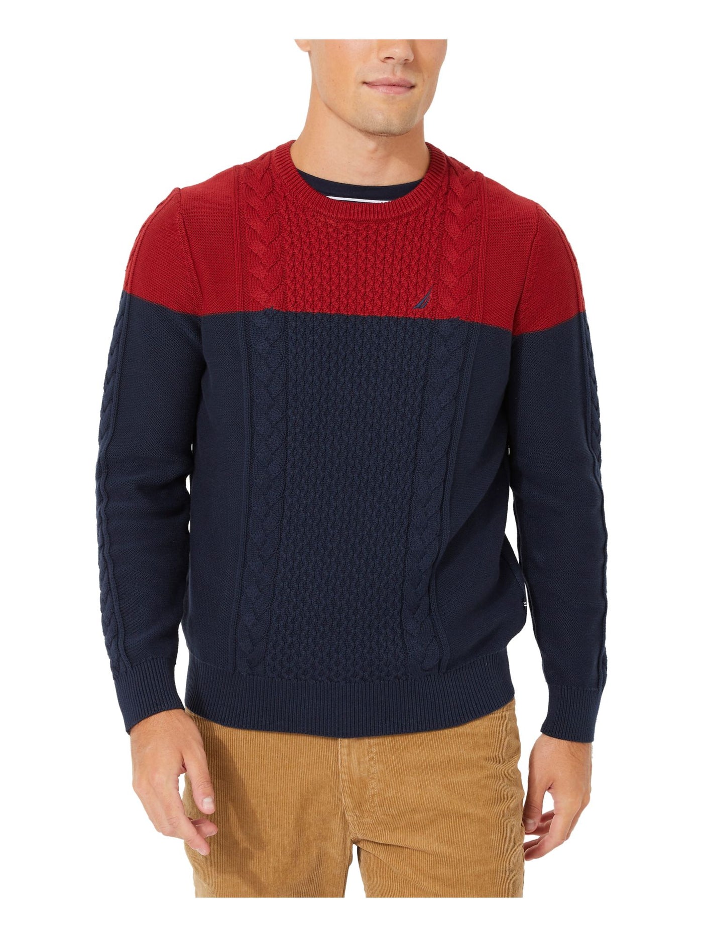 NAUTICA Mens Navy Color Block Crew Neck Pullover Sweater S