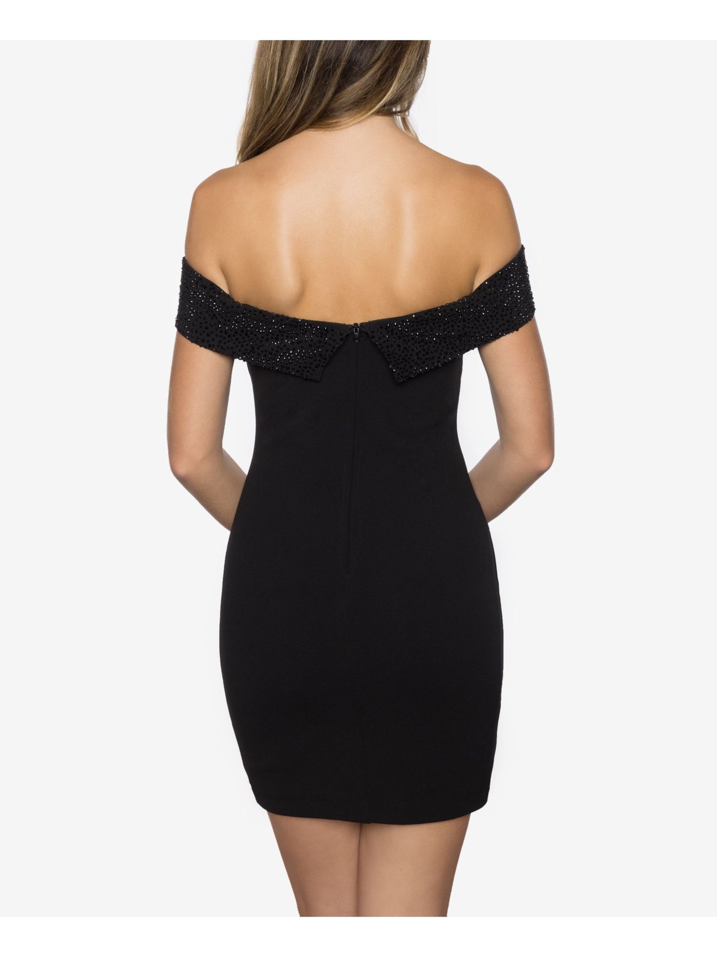 B DARLIN Womens Black Embellished Sleeveless Off Shoulder Mini Cocktail Body Con Dress Juniors 9\10