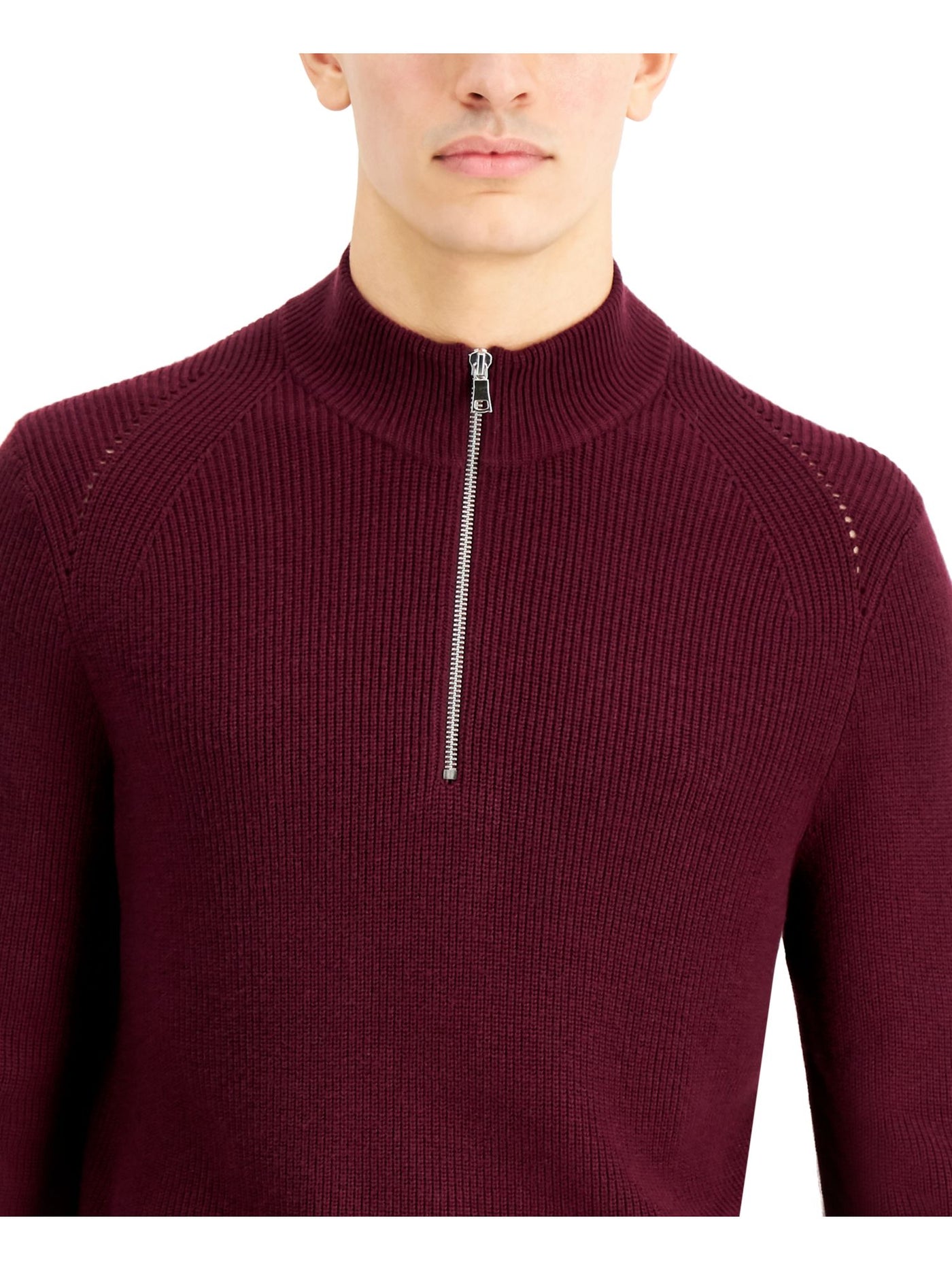 INC Mens Burgundy Turtle Neck Quarter-Zip Pullover Sweater S