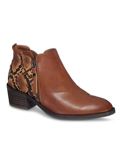 G.C. Shoes Womens Brown Snake Print Cushioned Lamar Almond Toe Block Heel Zip-Up Dress Booties 7.5