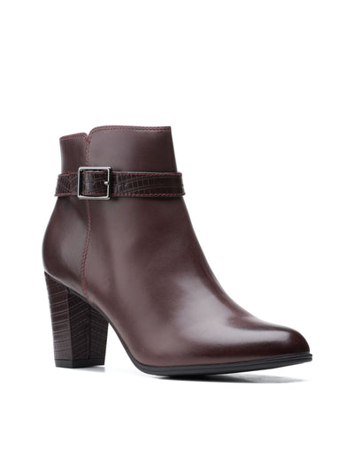 COLLECTION BY CLARKS Womens Maroon Buckle Accent Cushioned Alayna Juno Round Toe Block Heel Zip-Up Leather Booties 11 M