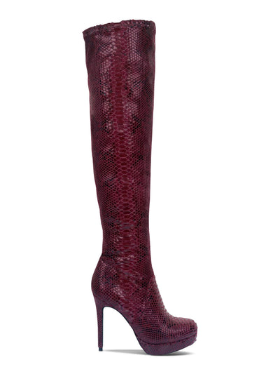 THALIA SODI Womens Purple Animal Print 1" Platform Round Toe Stiletto Zip-Up Dress Boots 8