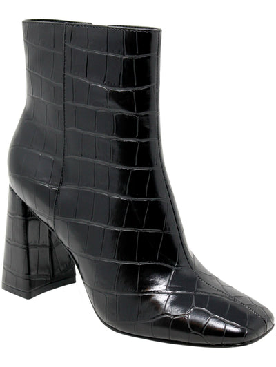 CHARLES BY CHARLES DAVID Womens Black Crocodile Embossed Cushioned Teigan Square Toe Block Heel Slip On Dress Booties 8 M