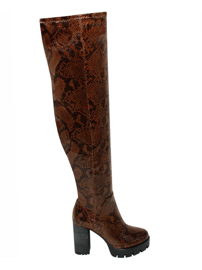 CHARLES BY CHARLES DAVID Womens Brown Snake Print Lug Sole Cushioned Warning Round Toe Stacked Heel Zip-Up Dress Boots 11