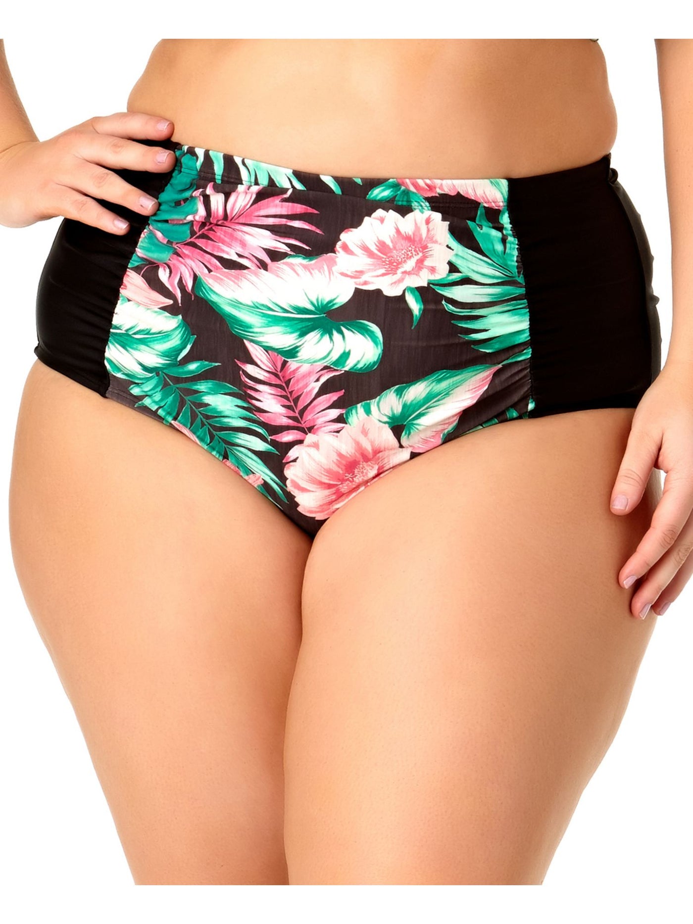 ALLURE Women's Multi Color Tropical Print Stretch Lined Moderate Coverage High Waisted Swimsuit Bottom 0X