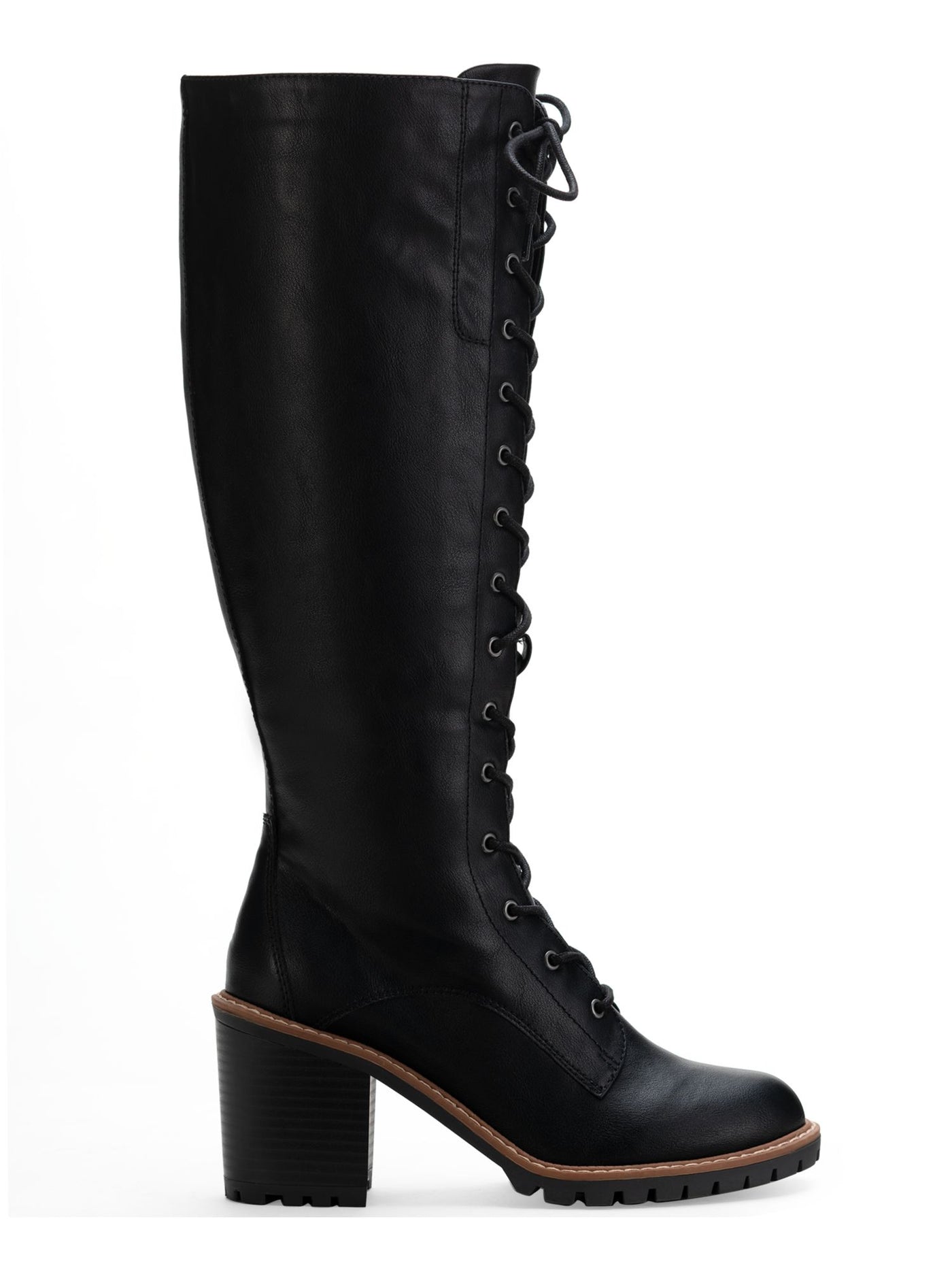 SUN STONE Womens Black Zipper Option Breathable Slip Resistant Eleanor Round Toe Block Heel Lace-Up Heeled Boots 5.5