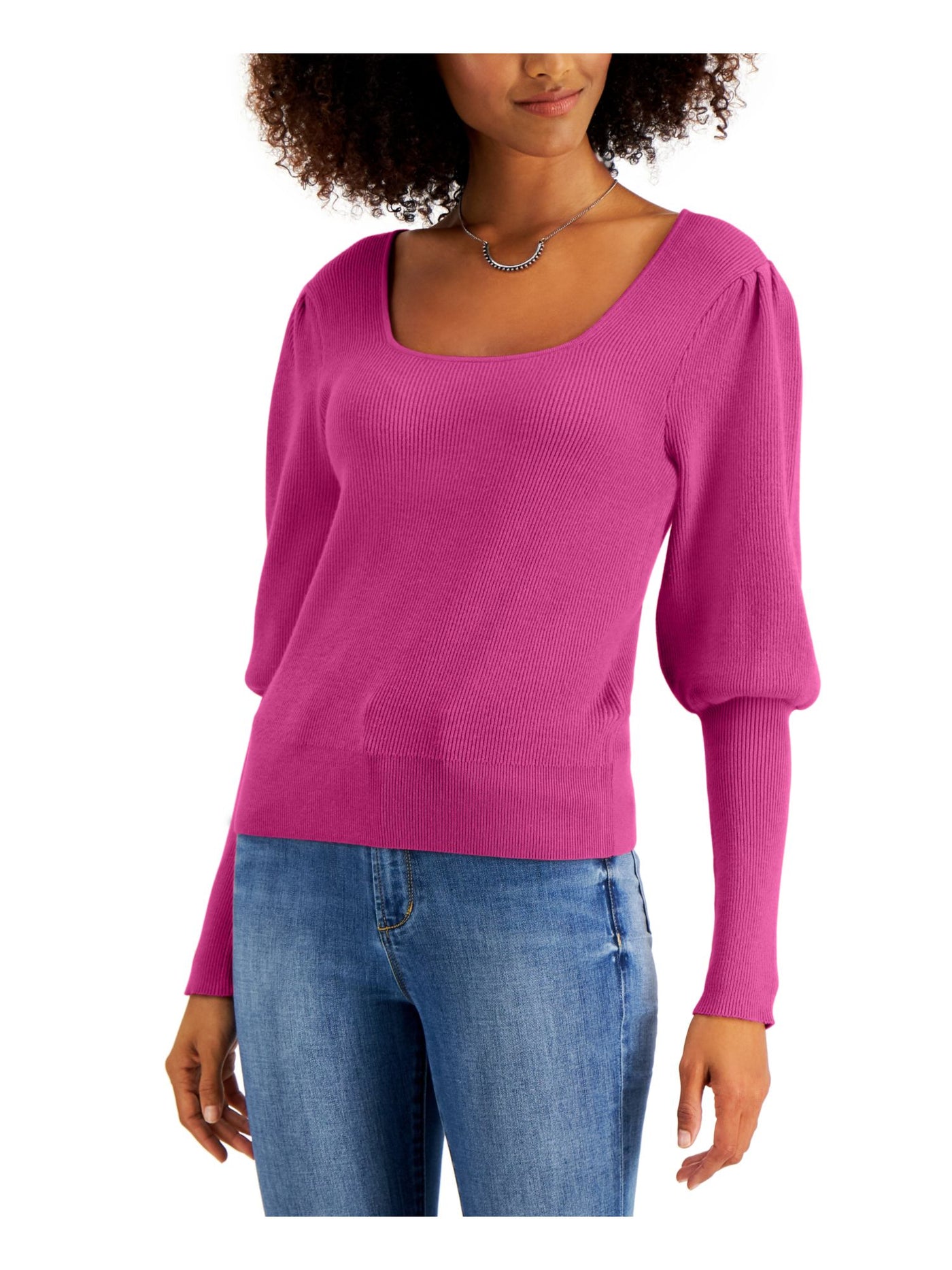 WILLOW DRIVE Womens Pink Pouf Scoop Neck Sweater Size: XL
