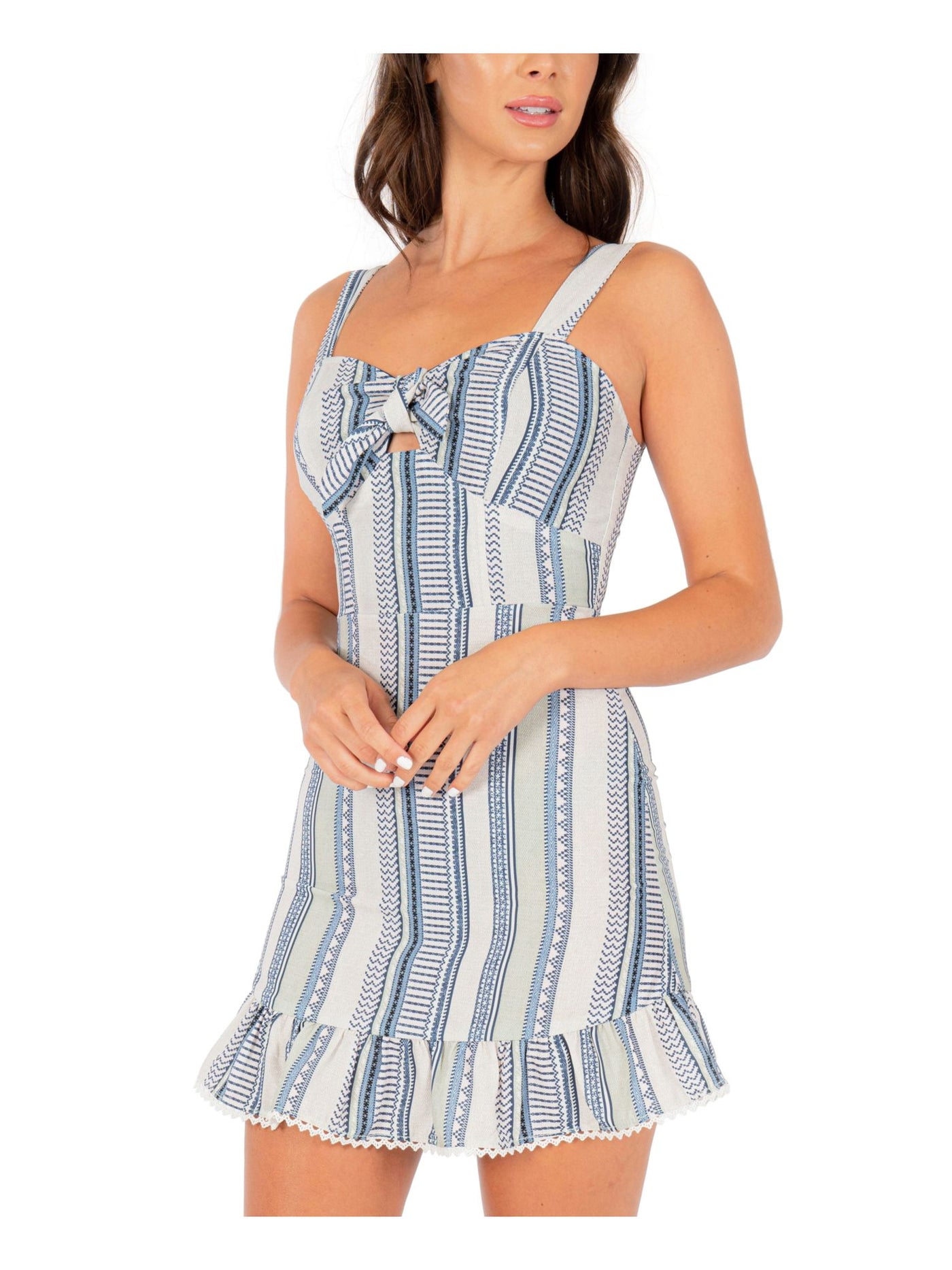 SPEECHLESS Womens Blue Ruffled Striped Sleeveless Sweetheart Neckline Mini A-Line Dress Juniors L
