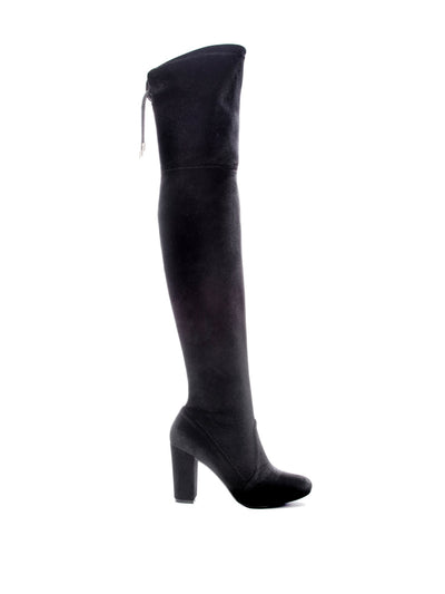 CHINESE LAUNDRY Womens Black Tie Velvet Fabric Comfort Bree Round Toe Block Heel Zip-Up Dress Boots 8 M