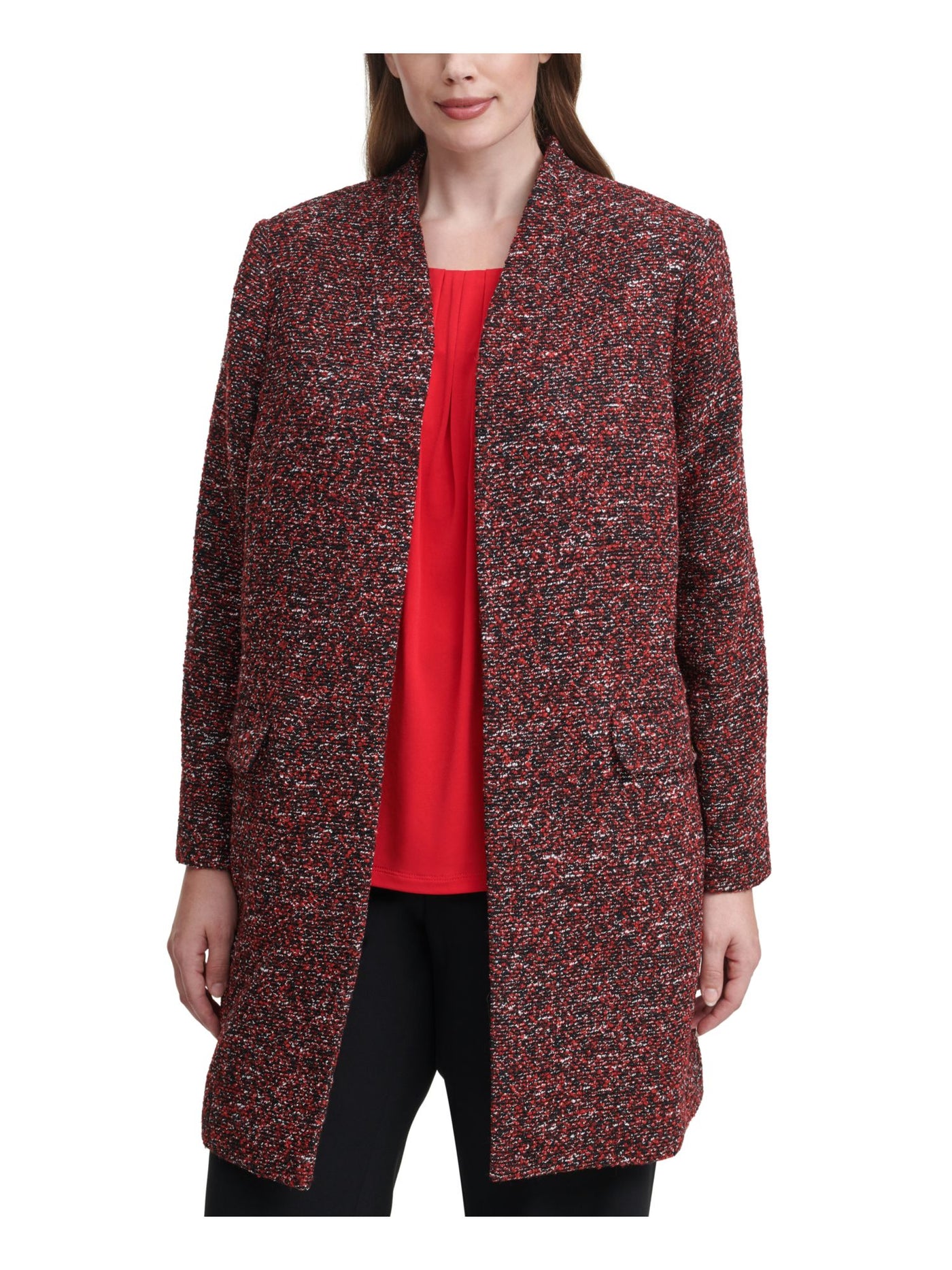 CALVIN KLEIN Womens Red Long Sleeve Open Cardigan Sweater Plus Size: 16W