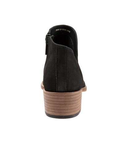 SAVA Womens Black Burnished Slip Resistant Tegan Almond Toe Block Heel Zip-Up Leather Booties 39 M