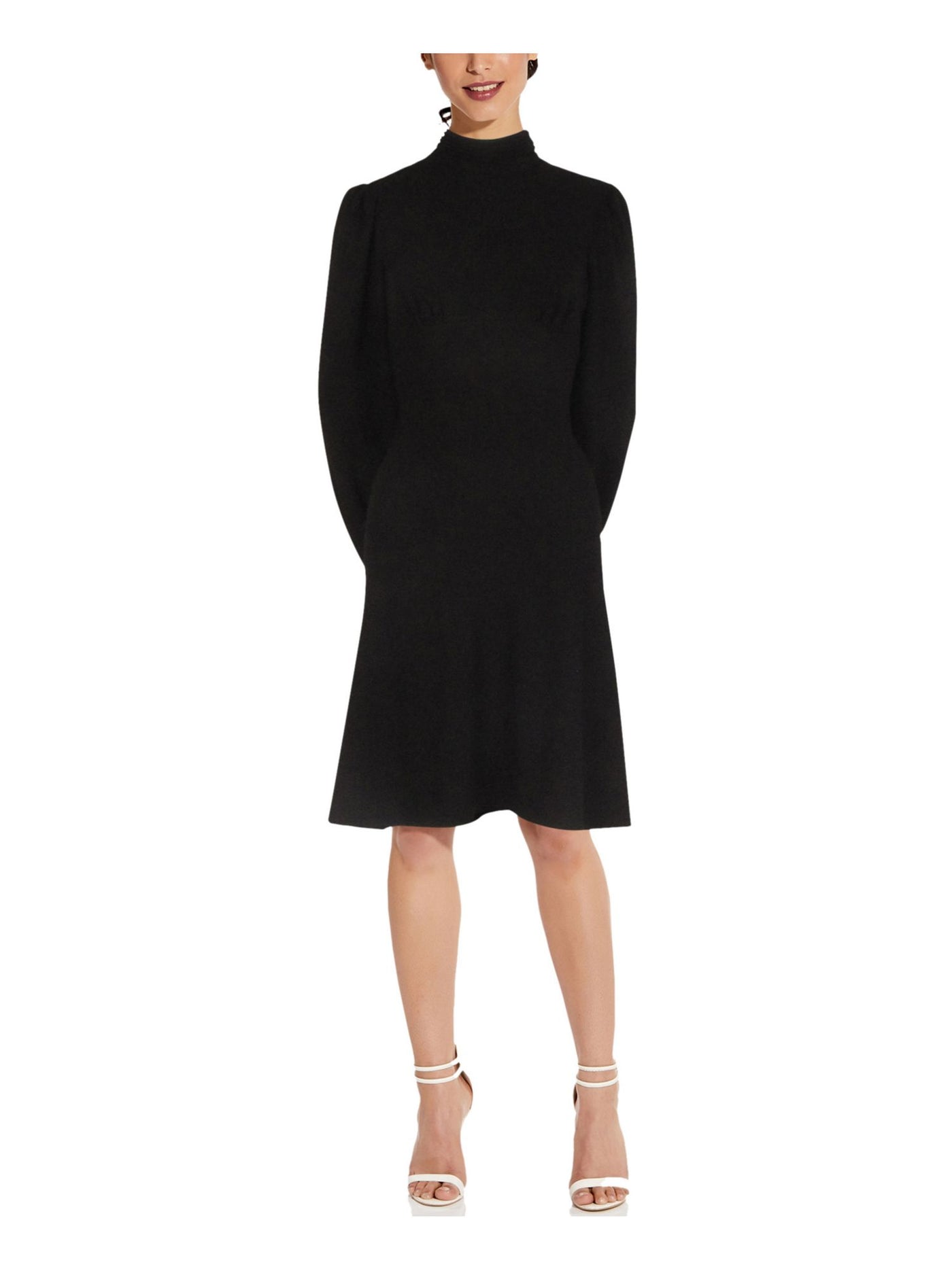 ADRIANNA PAPELL Womens Black Mock Neck Long Sleeve Above The Knee Wear To Work Shift Dress 6