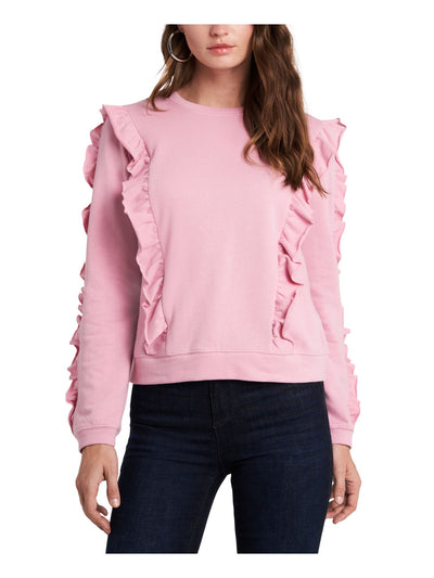 1. STATE Womens Pink Ruffled Long Sleeve Crew Neck Sweatshirt M