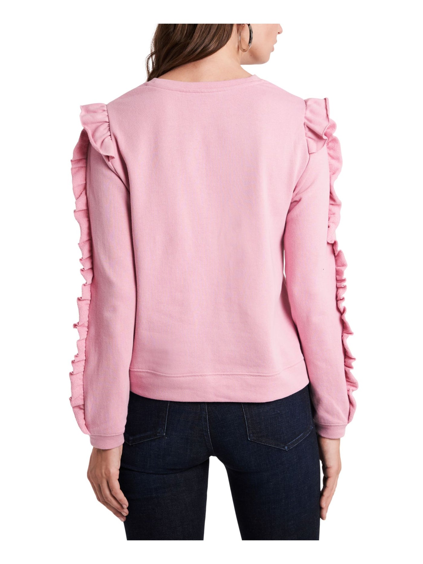 1. STATE Womens Pink Ruffled Long Sleeve Crew Neck Sweatshirt M
