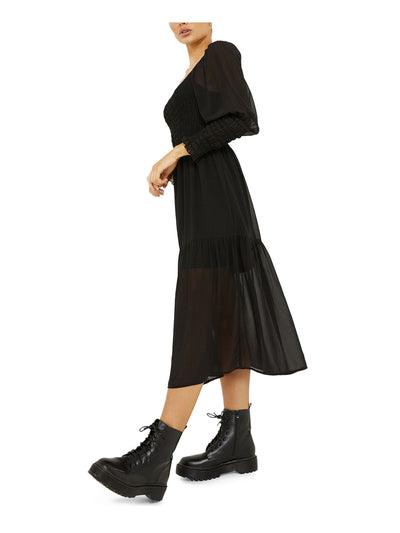 QUIZ Womens Black Long Sleeve Scoop Neck Midi Fit + Flare Dress 8
