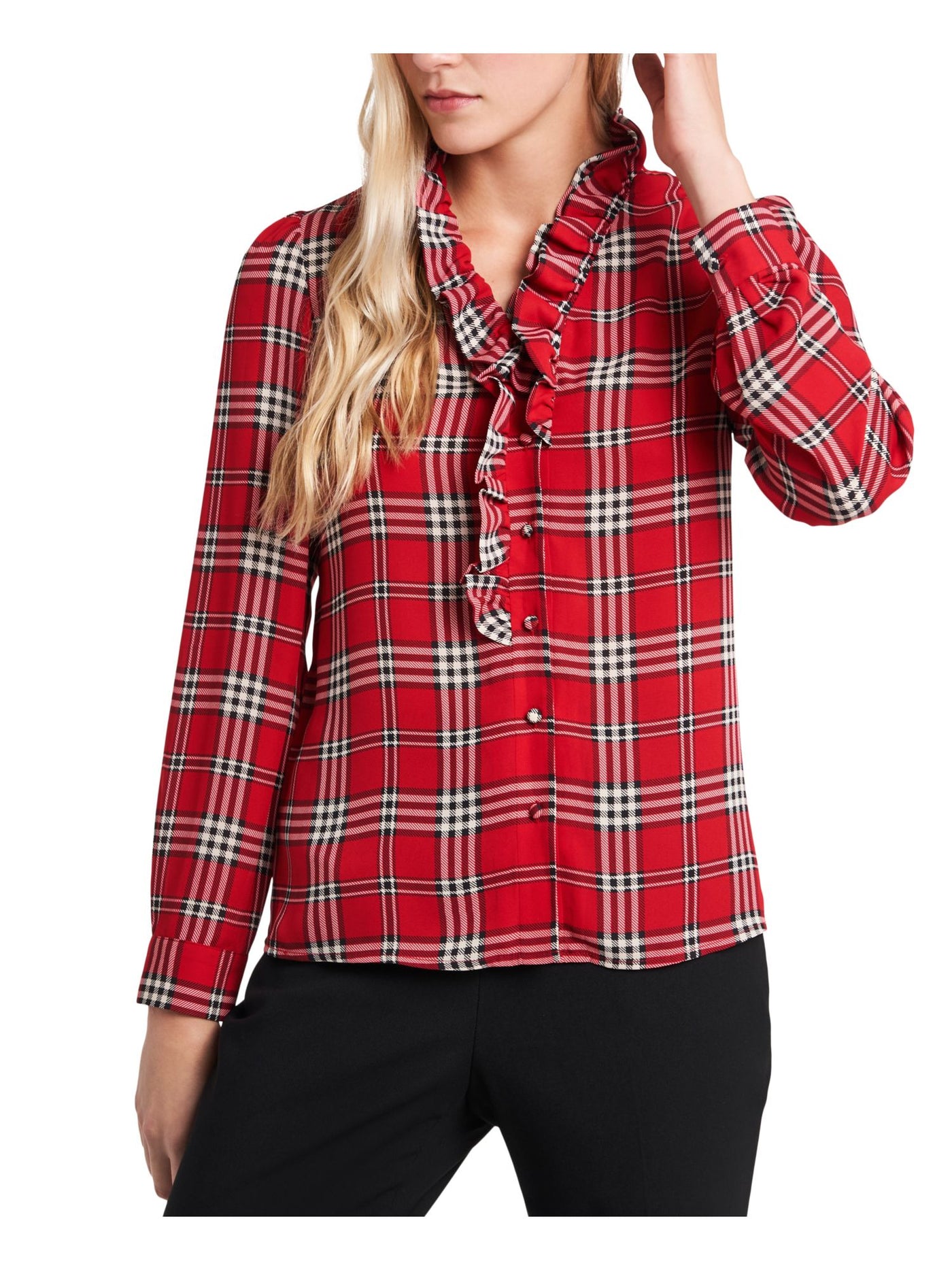 RILEY&RAE Womens Pink Plaid Long Sleeve Button Up Top M