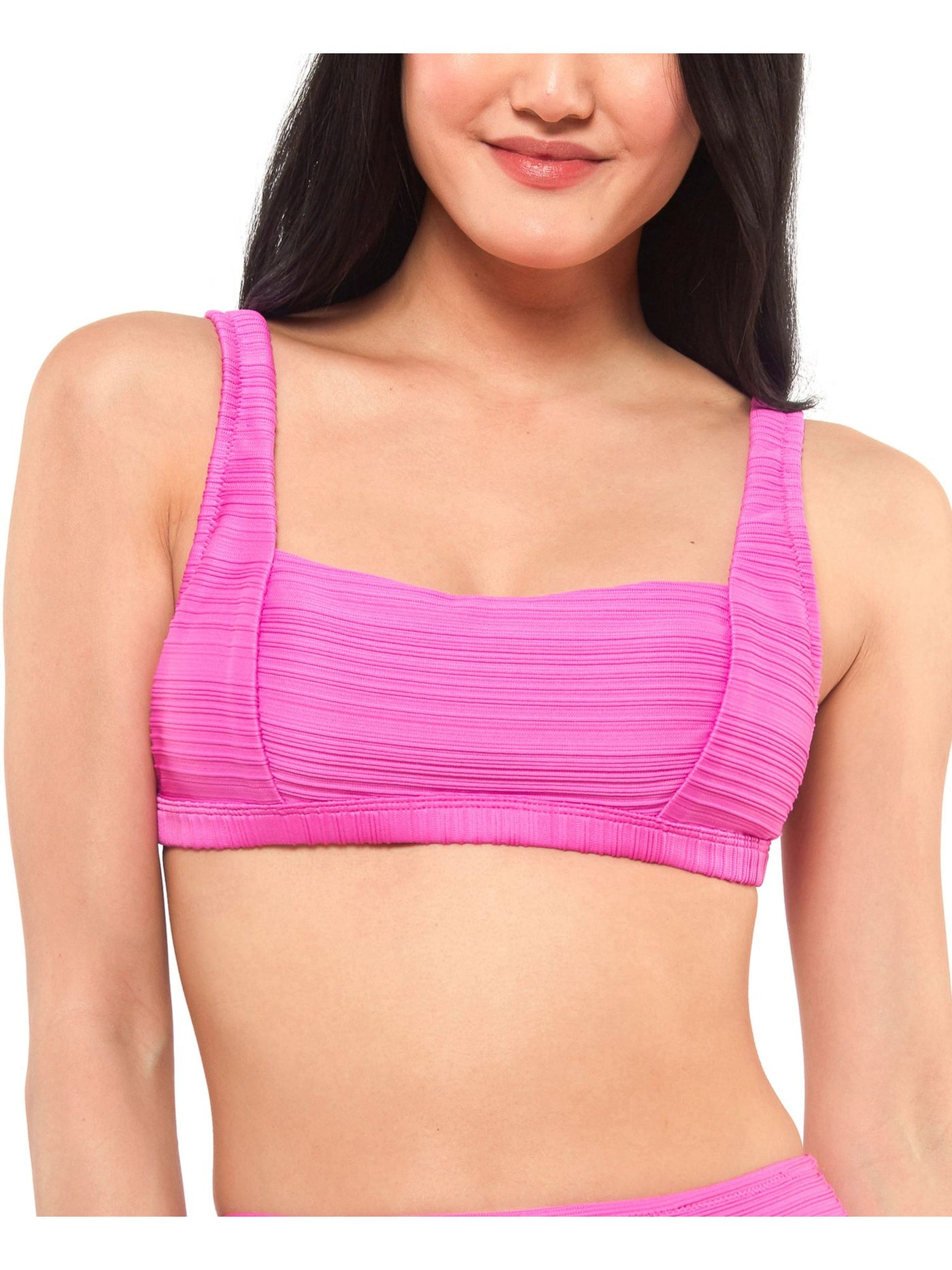 JESSICA SIMPSON Women's Pink Removable Push-Up Cups Ribbed Tie Square Neck Swimsuit Top XL