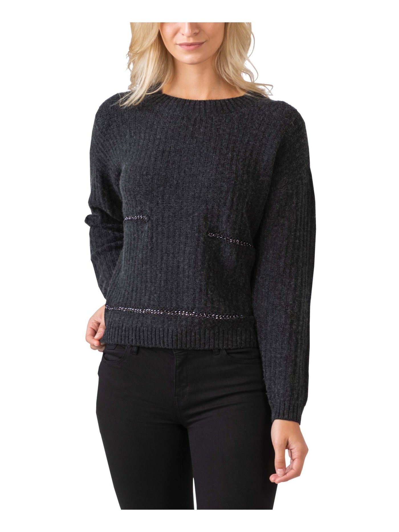 BELLDINI Womens Gray Eyelet Hoop Sweater Size: XL