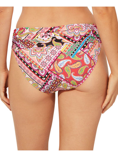 BLEU Women's Pink Printed Stretch Lined  Crossover Band Full Coverage Hipster Swimsuit Bottom 4
