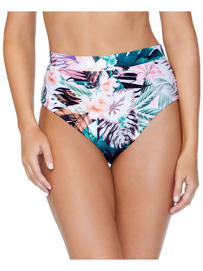 RAISINS Women's White Tropical Print Stretch Lined Full Coverage Eco Capsule High Waisted Swimsuit Bottom S