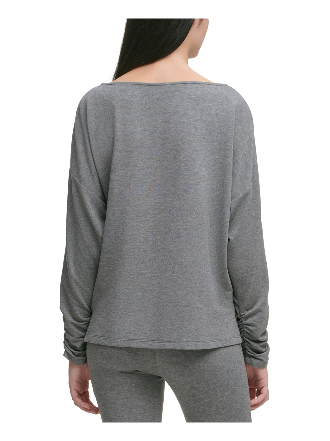 DKNY Womens Gray Ruched Long Sleeve Scoop Neck T-Shirt Size: XXS