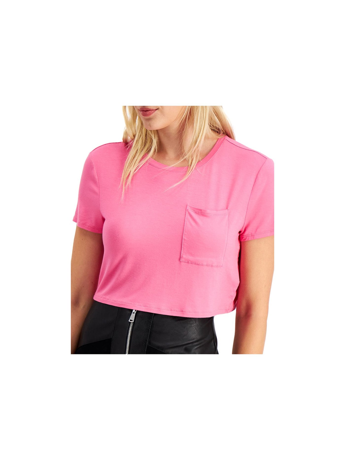 BAR III Womens Pink Short Sleeve Crew Neck Crop Top M