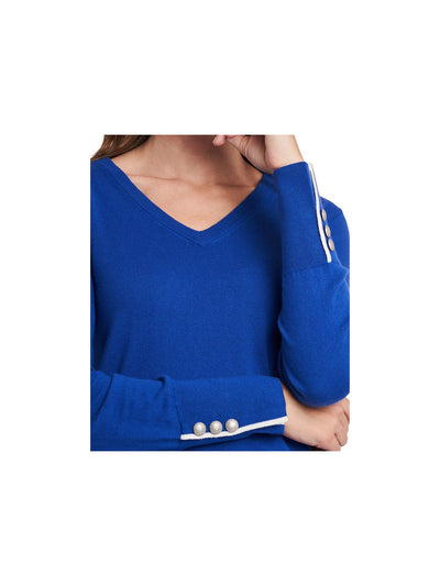 RILEY&RAE Womens Blue Stretch Long Sleeve V Neck Sweater XXS