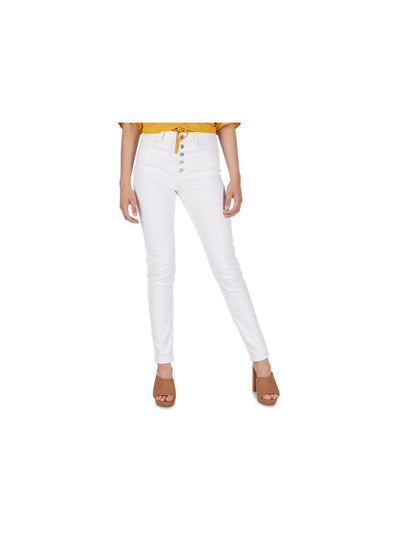 NUMERO Womens White Pocketed Zippered Buttoned High Rise Skinny Jeans Size: 26
