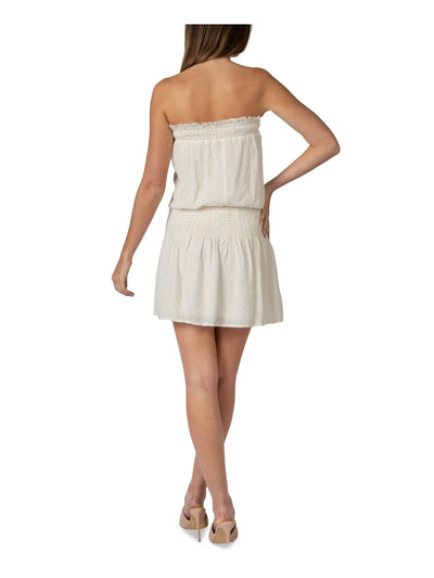 B DARLIN Womens White Smocked Floral Strapless Short Blouson Dress Juniors 13\14