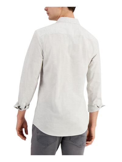 INC Mens Melange Gray Heather Long Sleeve Slim Fit Button Down Performance Stretch Casual Shirt XL