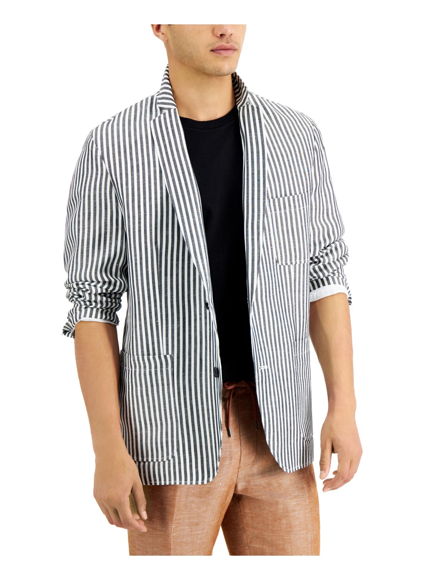 INC Mens Black Single Breasted, Striped Blazer Jacket XS