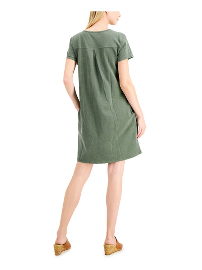STYLE & COMPANY Womens Green Pocketed Scoop Neck Short Shift Dress Size: S