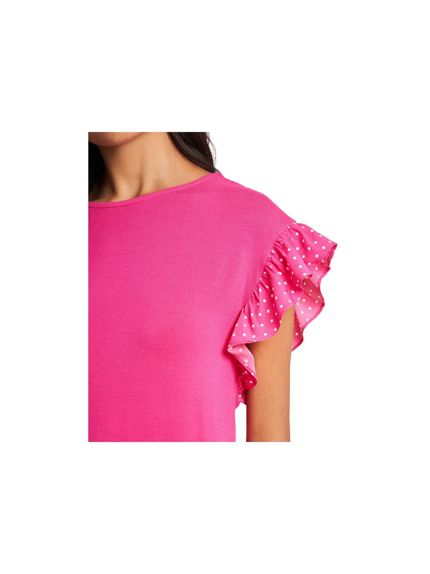 RILEY&RAE Womens Pink Stretch Ruffled Flutter Sleeve Crew Neck Wear To Work Top XS