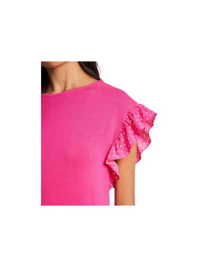 RILEY&RAE Womens Pink Stretch Ruffled Flutter Sleeve Crew Neck Wear To Work Top XXL